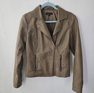 Tan faux‎ leather moto jacket size small by Baccini